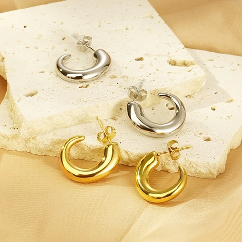Minimalist C-Shaped Stud Earrings Stainless Steel Polished Geometric Gold Silver Color Fashion Accessories For Women