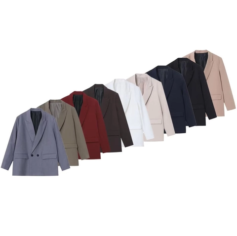 Blazer Mujer Poliéster Doble Botonadura Manga Larga Solapa Color Sólido Suelto Profesional Oficina Chaqueta Para Dama