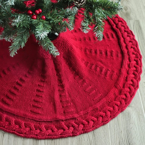 Gonna Per Albero Di Natale In Maglia Di Poliestere Trama A Trecce Rotonda Per Decorazioni Festive Con Lacci