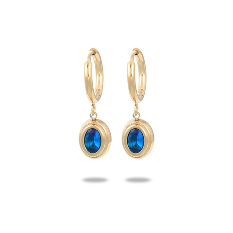 Stainless Steel Hoop Earrings With Oval Cubic Zirconia Pendant 18K Gold Plated INS Style Jewelry For Women