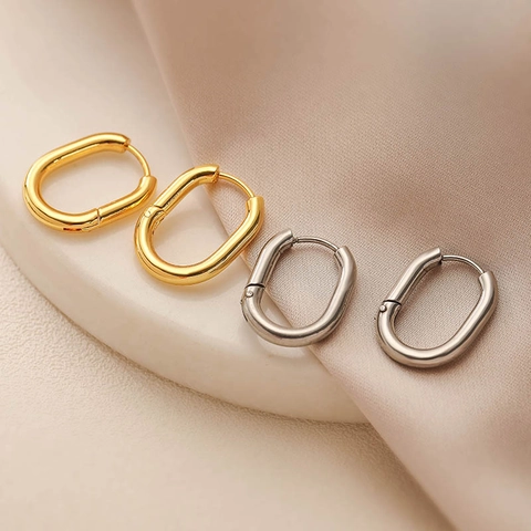 Vintage Kupfer Oval Creolen Geometrische Glatte U-Form Runde Draht Ohrringe Gold Silber Plattiert Mode Schmuck Für Damen
