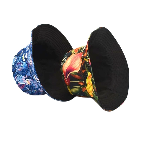Reversible Bucket Hat Tropical Pineapple Toucan Print Sun Protection Outdoor Summer Cap For Women Men Polyester Canvas