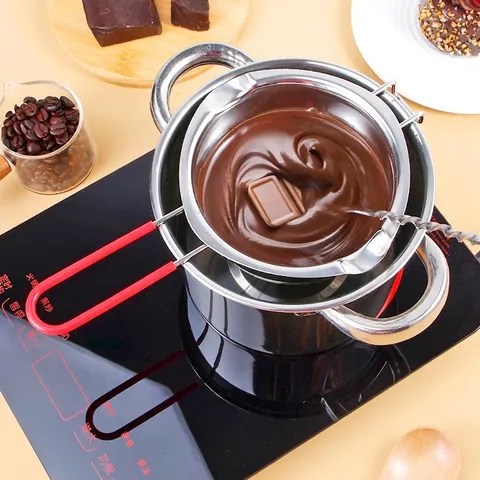 304 Stainless Steel Chocolate Melting Pot With Dual Pour Spouts And Long Handle For Baking Butter Candle Wax