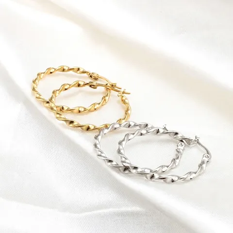 Twisted Hoop Ohrringe Große Kreise Titanstahl Minimalistisch Geometrisch Nicht Verblassend Hypoallergen Schmuck Damen