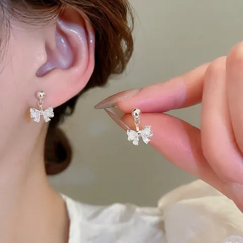 Orecchini A Lobo Con Fiocco E Perno In Argento Sterling 925 Rame Zircone Dolce Elegante Gioielli Per Donne