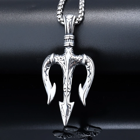 Collana Pendente Tridente Acciaio Inossidabile Vichingo Retro Punk Poseidone Mitologia Greca Gioielli Per Uomo