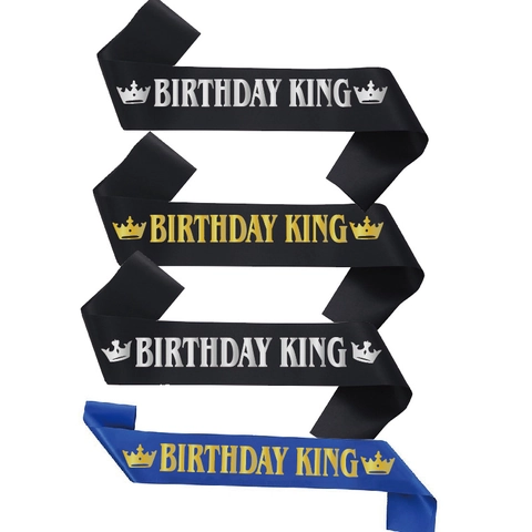 Fascia Birthday King Satin Tracolla Cintura Etichetta Festa Per Uomini Decorazioni Celebrazione Stampa Corona