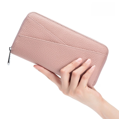 Damen Lange Geldbörse Mit Reißverschluss Erstschicht Rindsleder RFID Schutz Große Kapazität Elegante Clutch Modisch