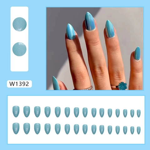 Unghie Finte Blue Aurora Forma Mandorla Lucide Eleganti Alla Moda Donne Accessori Manicure Uso Quotidiano Scintillante