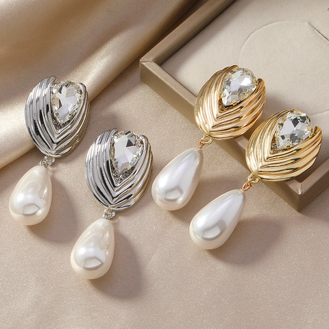 Eleganti Orecchini Di Künstliche Perle A Goccia D'acqua Lega Strass Vintage Gioielli Geometrici Donne Perno In Acciaio Inossidabile