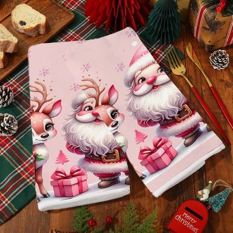 Asciugamani Da Cucina Natalizi Rosa Microfibra Morbida Canovacci Assorbenti Motivi Babbo Natale Renna Gingham Cartone Animato Casa