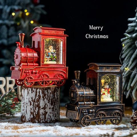 Christmas Snow Globe Lantern Musical LED Lighted Water Lamp Rotating Glitter Festive Home Desktop Decor Vintage Gift