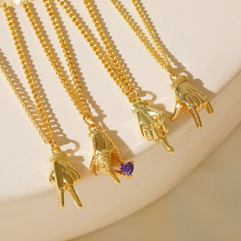 Creatieve Handgebaar Hanger Ketting Verguld Koper Hart Zirkonia Trendy Y2K Mode Sieraden Vrouwen