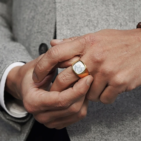 Men Signet Ring Stainless Steel Square Oval Simulated Gemstone Retro Business Style Geometric Fashion Jewelry For Men