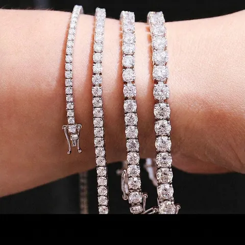 Tennis Bracelet 925 Sterling Silver Sparkly Round Cubic Zirconia Elegant Jewelry Anniversary Wedding Gift For Women