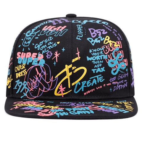 Cappello Snapback Con Stampa Graffiti Colorata Hip Hop Streetwear Cotone Berretto Da Baseball Parasole Regolabile Uomo Donna
