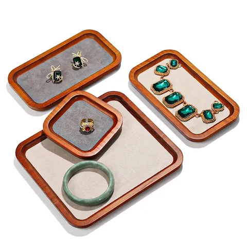 Jewelry Display Tray Solid Wood Velvet Lining For Ring Necklace Bracelet Earring Organizer Storage Walnut Color Elegant Showcase