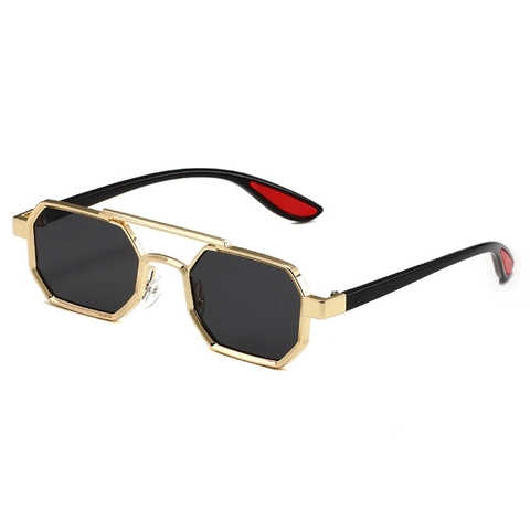 Lunettes De Soleil Octogonales Vintage Monture En Métal Double Pont Rétro Protection UV400 Pour Hommes Femmes Mode Extérieure