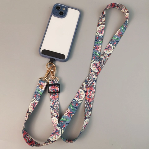 Vintage Ethnic Pattern Phone Lanyard Adjustable Crossbody Shoulder Strap For Women Nylon Woven Phone Chain With Metal Hook