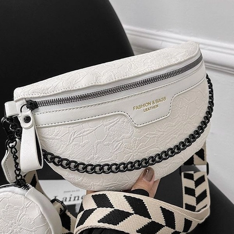 Borsa A Tracolla Da Petto Donna Goffratura Floreale Pizzo Con Portamonete Rotondo Tracolla Larga Catena Nera Pelle PU Moda