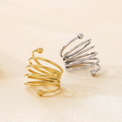Anillo En Espiral De Acero Inoxidable Para Mujer Diseño De Bobina Multicapa Minimalista Con Cuentas Dobles Joyería Ajustable Para Dedo Abierto