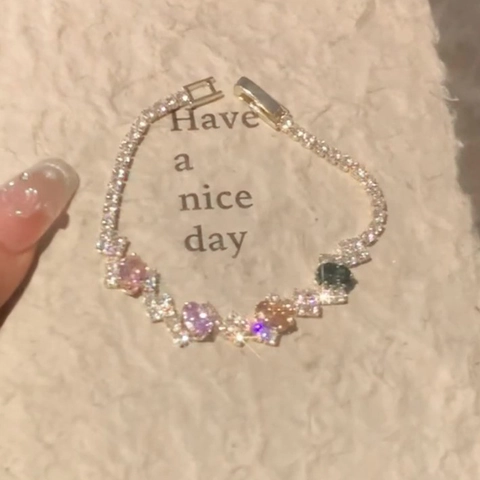 Koperen Tennisarmband Voor Dames Met Kleurrijke Ovale Zirconia En Glimmende Steentjes Luxe Sieraden Cadeau