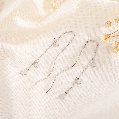 Star Long Tassel Threader Earrings Silver Plated Copper Minimalist Korean Style Jewelry For Women Elegant