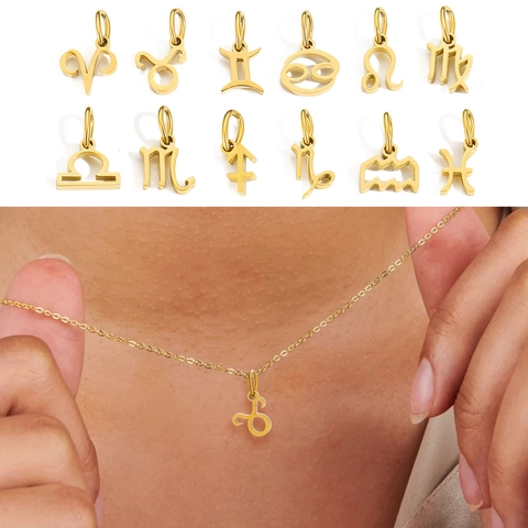 Zodiac Signs Constellation Pendants Necklaces Accessories Stainless Steel Gold Plated DIY Jewelry Making Gift Fashion Women Simple