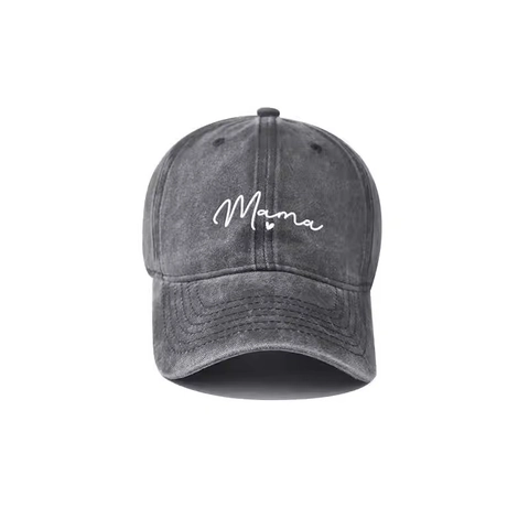 Washed Cotton Distressed Baseball Cap Vintage Mama Embroidered Heart Adjustable Dad Hat Sun Protection Outdoor Peak Cap