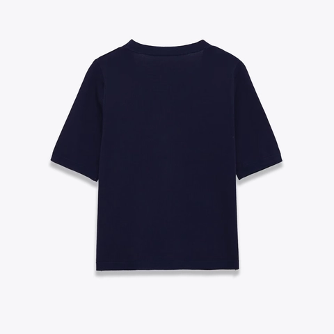 Women Short Sleeve Knit Cardigan V Neck Button Down Solid Color Polyester Casual Summer Sweater Top Navy Blue
