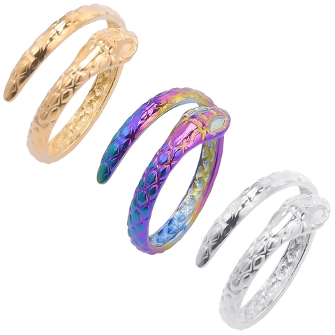 Slang Ring Roestvrij Staal Open Verstelbaar Wikkelontwerp Schubbentextuur Gothic Punk Stijl Mode Sieraden Voor Dames Heren