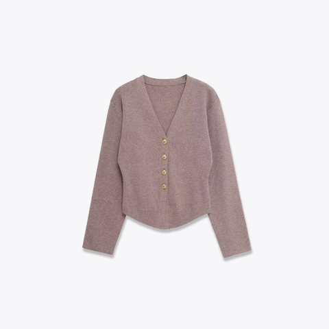 Gilet En Tricot Pour Femme Col En V Manches Longues Boutons Dorés Pull Élégant Couleur Unie