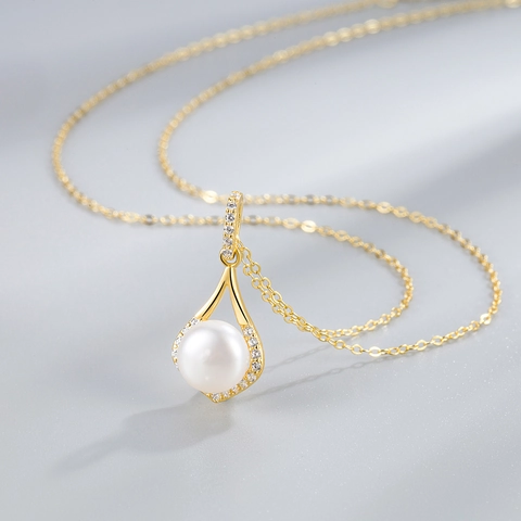 925 Sterling Silver Water Drop Artificial Pearl Jewelry Set Necklace Earrings With Rhinestone Elegant Rose Gold Women Jewelry