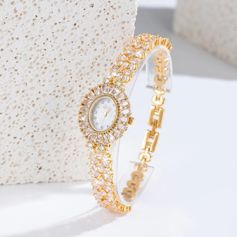 Missfox Orologio al Quarzo da Donna di Lusso Elegante Zirconia Intarsiata Oro Argento Impermeabile Orologio da Polso Gioielli
