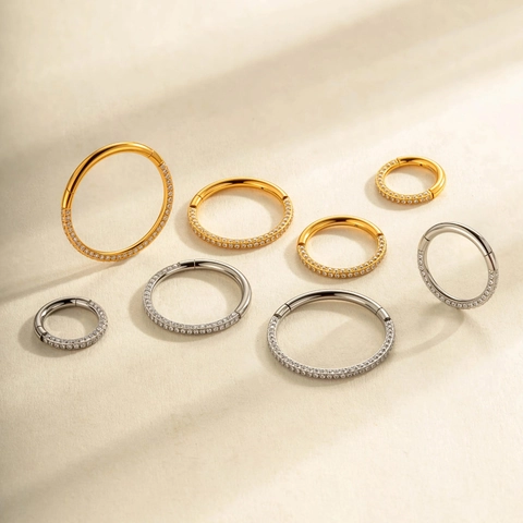 Titanium Hinged Hoop Earrings With Cubic Zirconia Pave Piercing Nose Ring Clicker Body Jewelry For Women Men