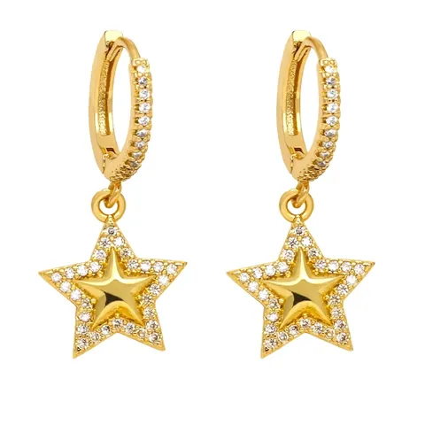 Vintage Kupfer Zirkonia Sonne Mond Stern Ohrhänger Für Damen Vergoldet Pendel Ohrringe Mode Himmlischer Schmuck Geschenk
