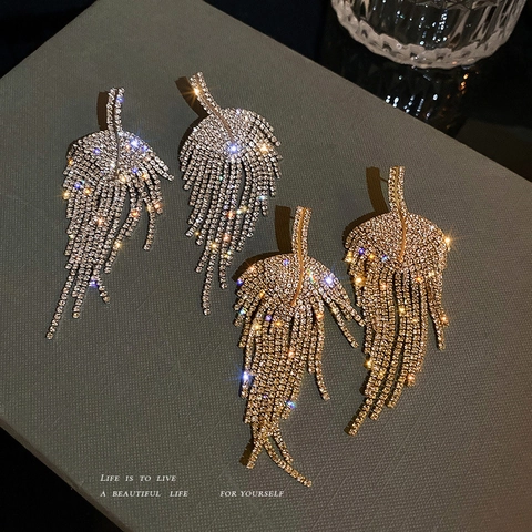 Blatt Quasten Ohrhänger Mit Strass Und Silbernen Ohrsteckern Eleganter Langer Dangle Hochzeitsschmuck Für Damen