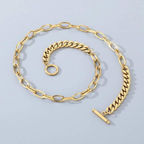 Collana A Catena Splicing In Acciaio Inossidabile Con Chiusura OT Toggle Placcato Oro Maglie Curb Paperclip Gioielli Unisex