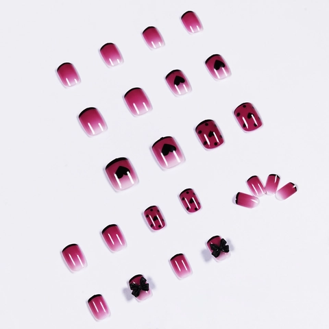 Unghie Finte Corte Quadrate Sfumate Rosa Bianco Fiocco Nero 3D Cuore Pois Stile Francese Plastica Per Donna