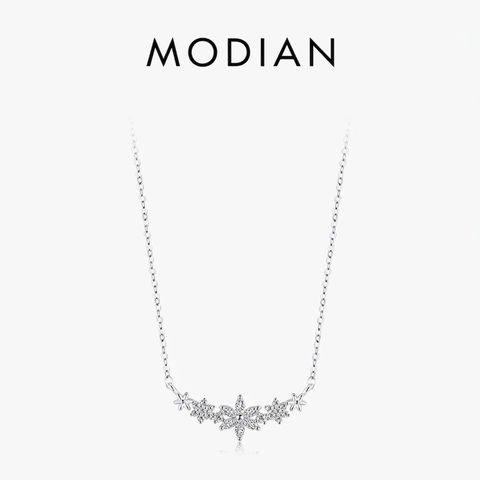 Elegant 925 Sterling Silver Necklace Flower Snowflake Arc Pendant White Zirconia Jewelry For Women