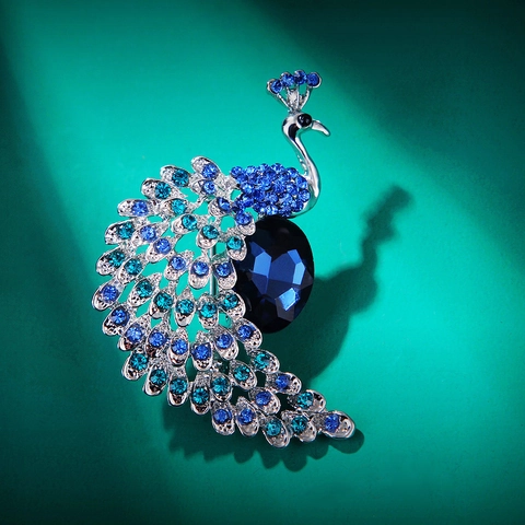 Spilla Pavone Blu Vintage Per Donna Lega Strass Cristallo Animale Spilla Moda Gioielli Accessori