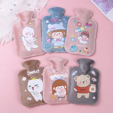 Cartoon Plush Hot Water Bottle Soft Cover Water-Fillable PVC Hand Warmer Bag For Belly Bed Warm Leak-Proof Cute Design