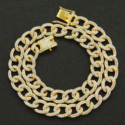 Collana Hip Hop Uomo Maglia Cubana Iced Out Lega Pave di Strass Catena Oro Argento Colore Gioielli Streetwear