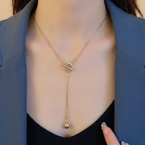 Collar De Cadena De Serpiente Aleación Cierre OT Forma De Y Colgante De Bola Redonda Joyería Cadena Larga