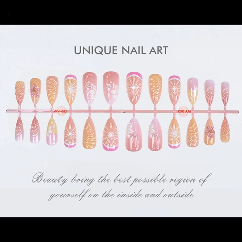 Press On Nagels 3D Reliëf Bloemen Schelp Patroon Amandel Kunstnagels Met Kunstparels Elegant Zoet Handgemaakt