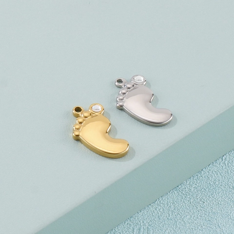 Pendente Impronta Bambino Acciaio Inossidabile Strass Zircone Cavo DIY Collana Creazione Gioielli