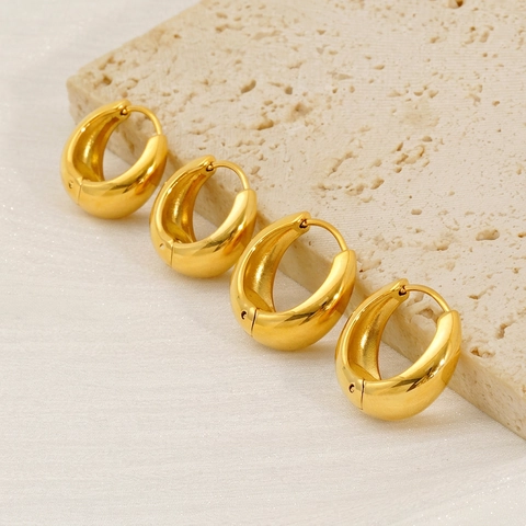 Orecchini A Cerchio Minimalisti Placcati Oro 18K Acciaio Inossidabile Goccia D'acqua Huggie Lucido Liscio Gioielli Per Donna