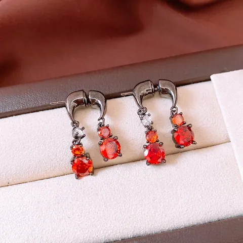 Wassertropfen Hängeohrringe Kupfer Orange Zirkonia Mit Silbernem Ohrstecker Gunmetal Schwarz Geometrischer Schmuck Für Damen