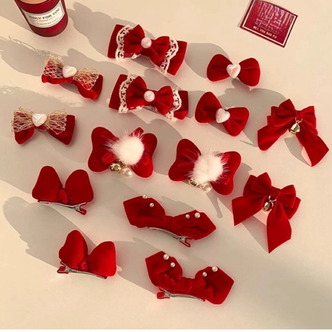 Mollette Per Capelli Con Fiocco Rosso Velluto Tessuto Pizzo Strass Perla Artificial Stile Principessa Per Donne Ragazze