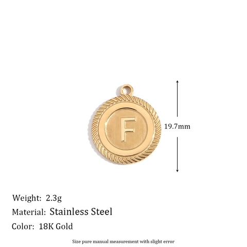 Ciondolo Tondo a Forma di Lettera dell'Alfabeto in Acciaio Inossidabile Placcato Oro 18K Vintage Per Donna Retro Moda Fai da Te Forniture Gioielleria